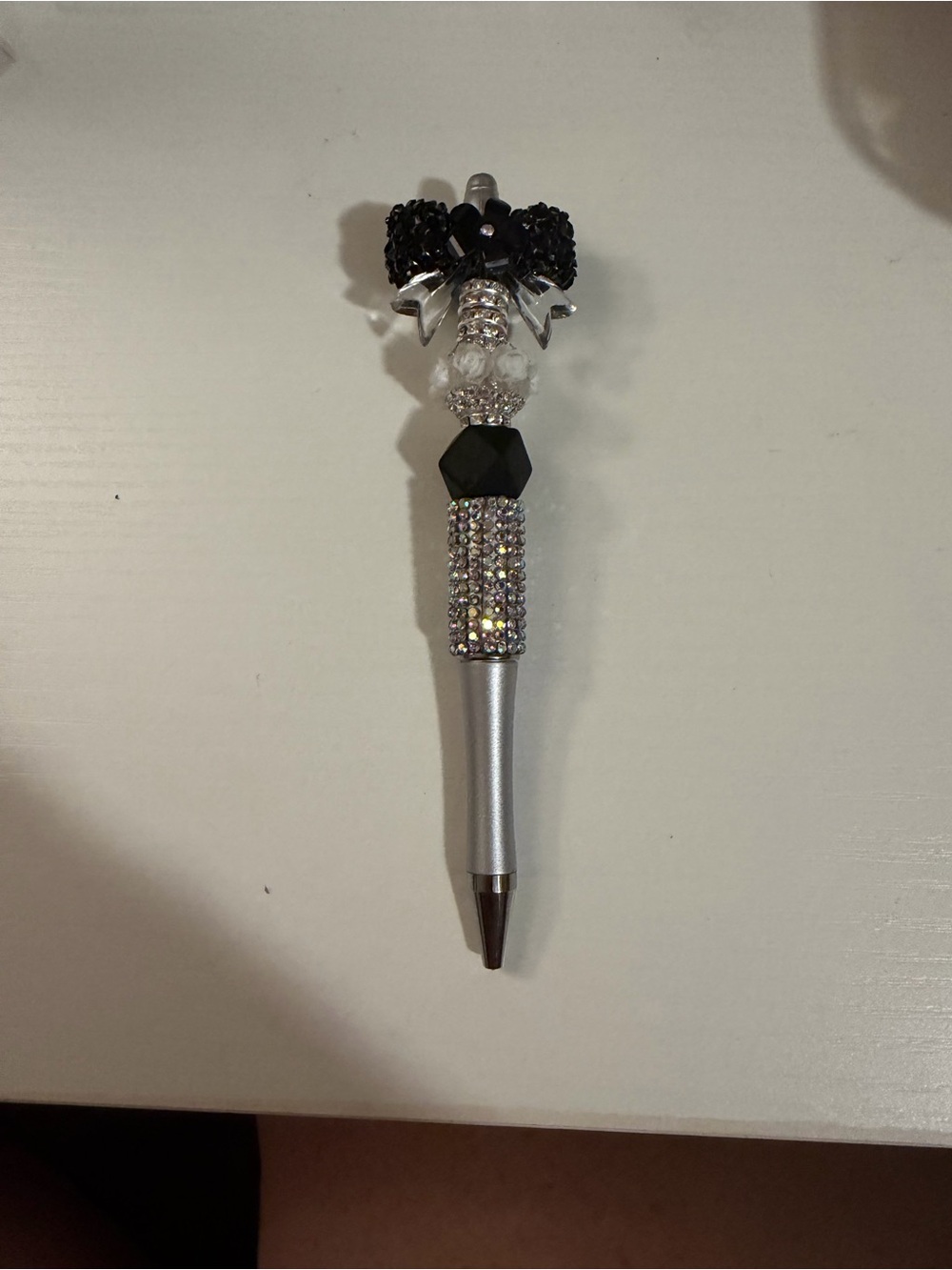 Rhinestone Crystal Bow Pen - Silver & Black